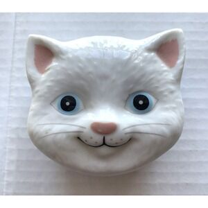 Vintage Cat Trinket Box Raj California Japan White Blue Eyes